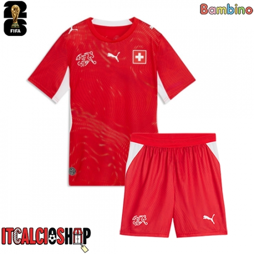 Svizzera Prima Maglia Bambino Mondiali 2026 Manica Corta (+ Pantaloni corti)